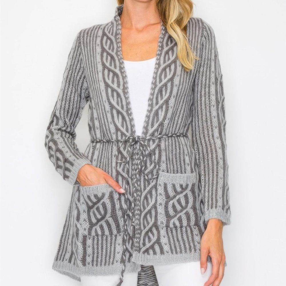 Open Wool Cardigan With Belt